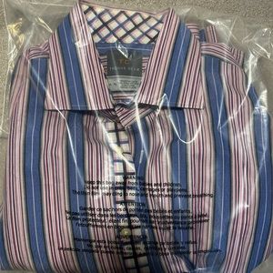 Thomas Dean striped shirt size XL with cuff Art and collar art blue